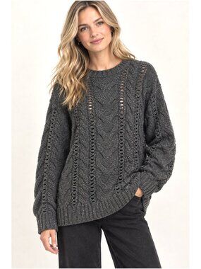 Aritzia Wilfred Bronco Cable Knit Wool Sweater XS Grey NWT